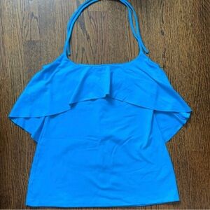 Susana Monaco Aqua Turquoise Blue Halter Back Tie Ruffle Tank Top Medium